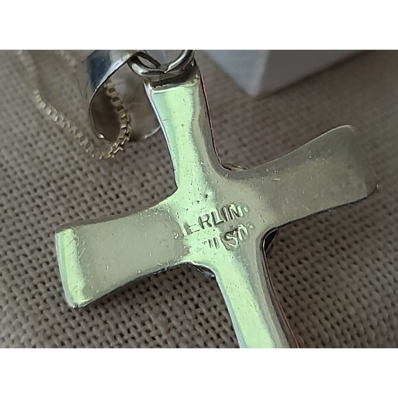 Milor 925 Sterling Silver Turquoise Cross Pendant Necklace Vintage, READ - Picture 6 of 10